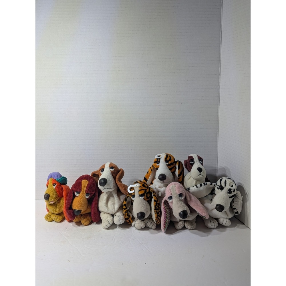 Vintage Applause Hush Puppies Bean Bag Plush Lot Basset Hound Dogs Pink PURP 8PC